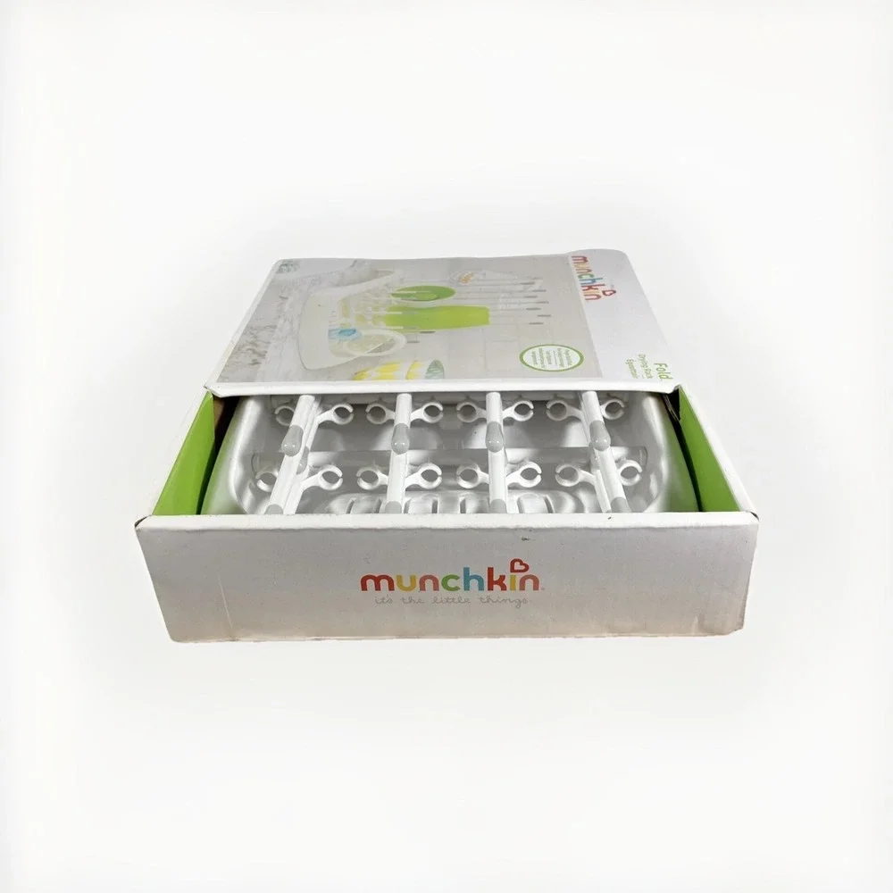 New Munchkin Fold & Store Folding Baby Bottle Drying Rack. White / Grey. Nib.